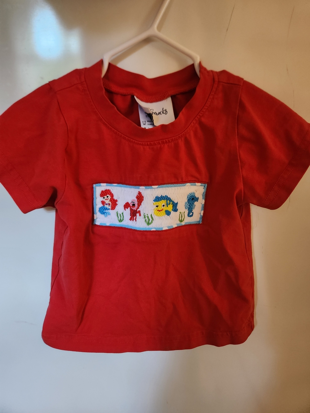 Kids Red Smocked Ocean Tee
